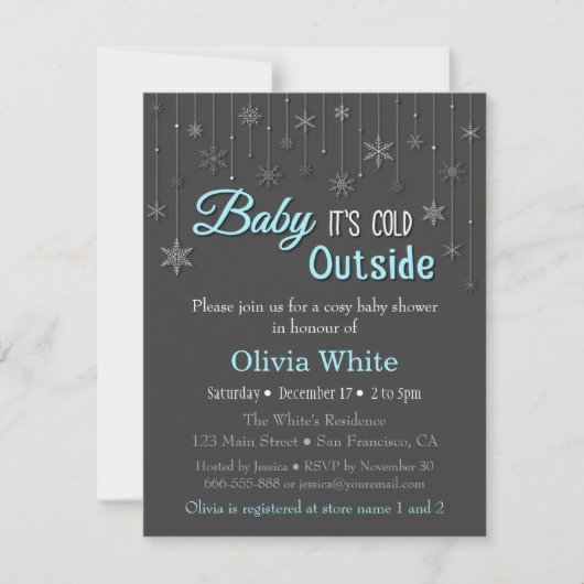 Elegant Blue Winter Snowflake Baby shower Kaart (Voorkant)