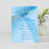 Elegant Blue Winter Sweet Sixteen Birthday Kaart (Staand voorkant)