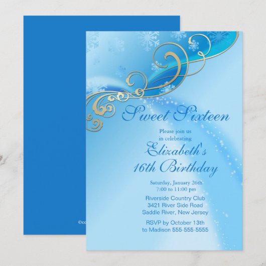 Elegant Blue Winter Sweet Sixteen Birthday Kaart (Voorkant / Achterkant)