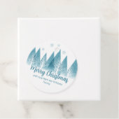 Elegant Blue Winter Trees Custom Kerstparty Bedankjes Labels (In situ)