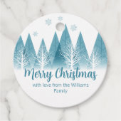 Elegant Blue Winter Trees Custom Kerstparty Bedankjes Labels (Voorkant)