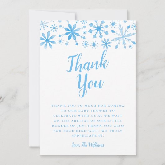 Elegant Blue Winter Wonderland Baby shower Bedankkaart (Voorkant)