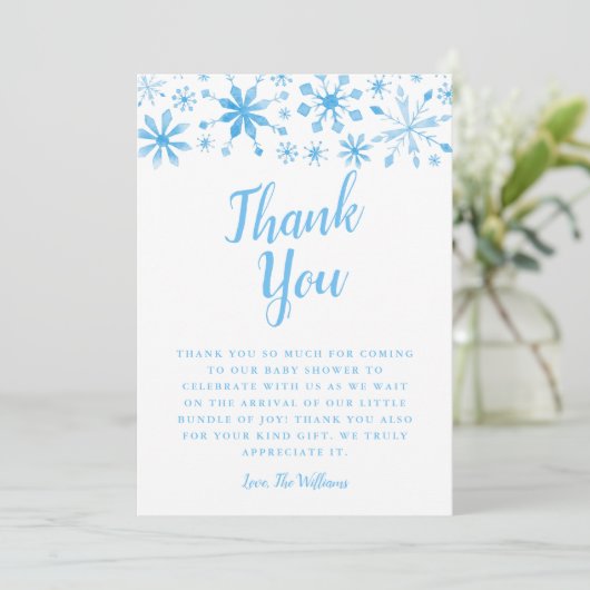Elegant Blue Winter Wonderland Baby shower Bedankkaart (Staand voorkant)