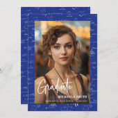 Elegant Blue Wiskunde Script Foto Afstuderen Aankondiging (Voorkant / Achterkant)
