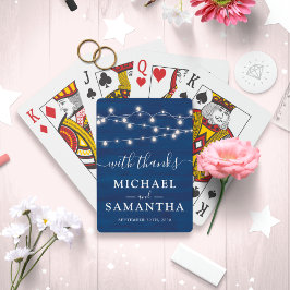 Elegant Blue Wood Rustic Wedding Favor Dank je Pokerkaarten