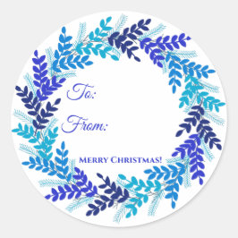 Elegant Blue Wreater kerstcadeaubon sticker