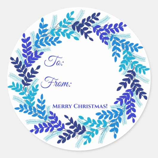 Elegant Blue Wreater kerstcadeaubon sticker (Voorkant)