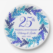 Elegant Blue Wreath 25e Jubileum Party Papieren Bordje (Voorkant)