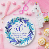 Elegant Blue Wreath 30ste Jubileum Party Papieren Bordje (Feest)