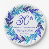 Elegant Blue Wreath 30ste Jubileum Party Papieren Bordje (Voorkant)