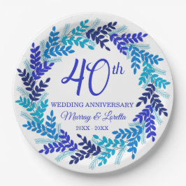 Elegant Blue Wreath 40th Jubileum Party Papieren Bordje