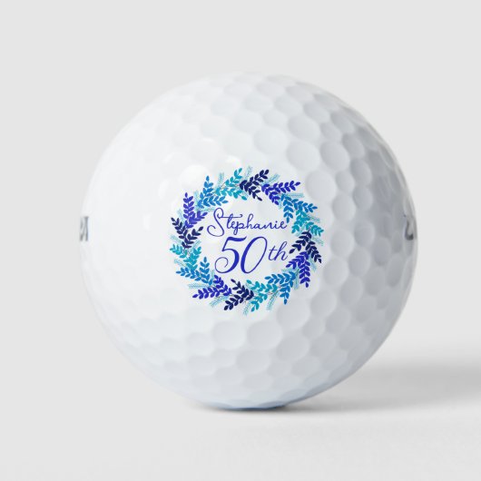 Elegant Blue Wreath 50th Birthday Golfballen (Voorkant)
