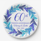Elegant Blue Wreath 60ste Jubileum Party Papieren Bordje (Voorkant)