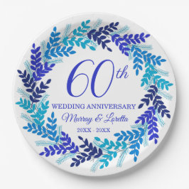 Elegant Blue Wreath 60ste Jubileum Party Papieren Bordje