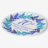 Elegant Blue Wreath 70ste Jubileum Party Papieren Bordje (Gekanteld)