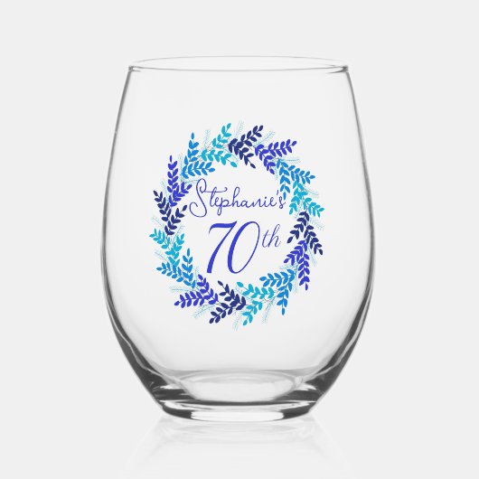 Elegant Blue Wreath 70ste verjaardagsfeest Wijnglas Zonder Voet (Voorkant)
