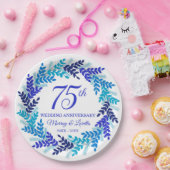 Elegant Blue Wreath 75e Jubileum Party Papieren Bordje (Feest)