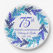 Elegant Blue Wreath 75e Jubileum Party Papieren Bordje (Voorkant)