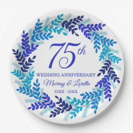 Elegant Blue Wreath 75e Jubileum Party Papieren Bordje