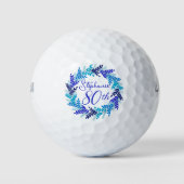 Elegant Blue Wreath 80th Birthday Golfballen (Voorkant)