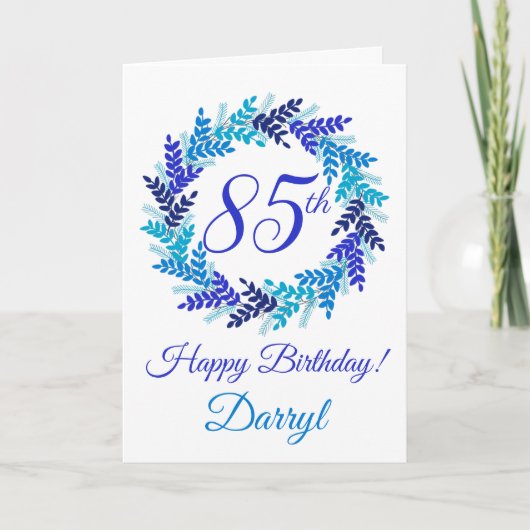 Elegant Blue Wreath 85th Birthday Kaart (Voorkant)