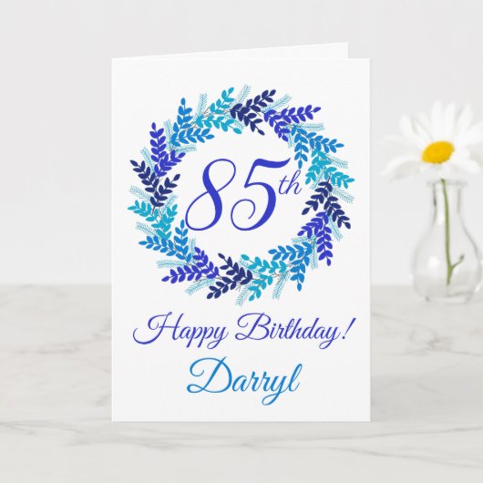 Elegant Blue Wreath 85th Birthday Kaart (Kleine Plant)