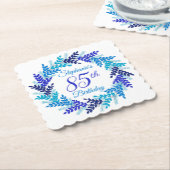 Elegant Blue Wreath 85th Birthday Kartonnen Onderzetters (Gebogen)