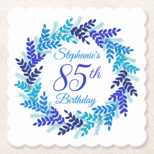 Elegant Blue Wreath 85th Birthday Kartonnen Onderzetters