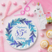Elegant Blue Wreath 85th Birthday Papieren Bordje (Feest)