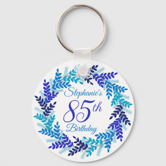 Elegant Blue Wreath 85th Birthday Sleutelhanger (Voorkant)