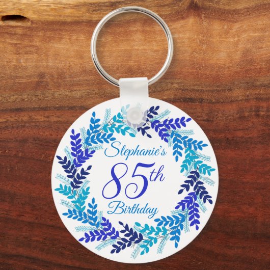Elegant Blue Wreath 85th Birthday Sleutelhanger (Achterkant)