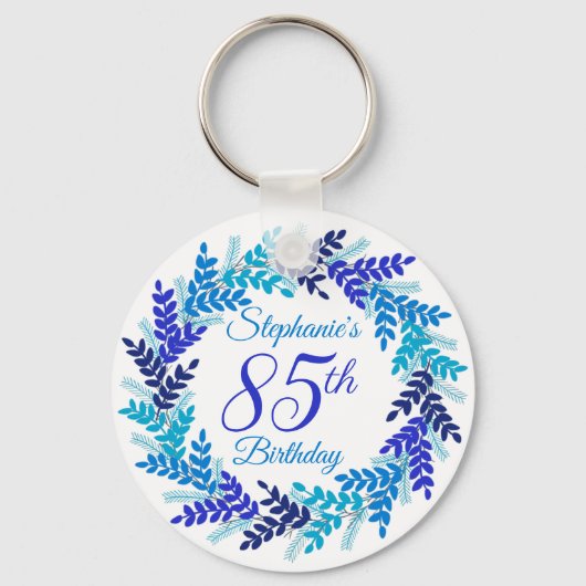 Elegant Blue Wreath 85th Birthday Sleutelhanger (Achterkant)