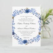 Elegant Blue Wreath | Alle ouders die een bruiloft Kaart (Staand voorkant)