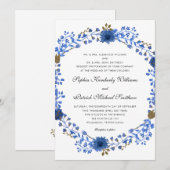Elegant Blue Wreath | Alle ouders die een bruiloft Kaart (Voorkant / Achterkant)