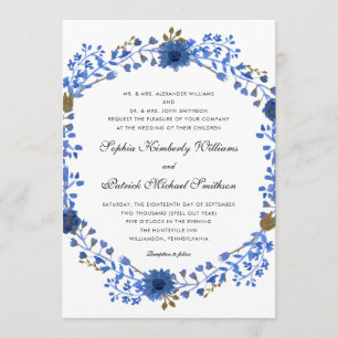Elegant Blue Wreath   Alle ouders die een bruiloft Kaart