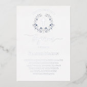 elegant blue wreath Baptism silver Folie Uitnodiging (Voorkant)