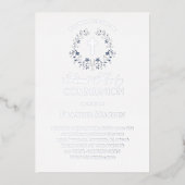 elegant blue wreath first holy communion folie uitnodiging (Voorkant)