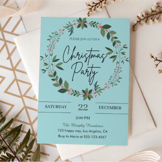 Elegant Blue Wreath kerstfeest Kaart