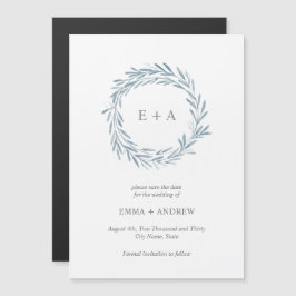 Elegant Blue Wreath Save the Date Magnetische Uitnodiging