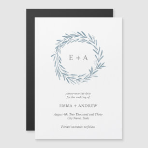 Elegant Blue Wreath Save the Date Magnetische Uitnodiging