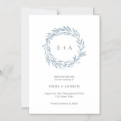 Elegant Blue Wreath Save the Date Magnetische Uitnodiging (Voorkant)