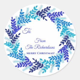 Elegant Blue Wreatname Name kerstcadeautje Sticker