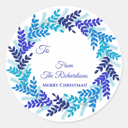 Elegant Blue Wreatname Name kerstcadeautje Sticker (Voorkant)