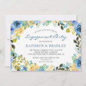 Elegant Blue Yellow Floral Engagement Party Kaart (Voorkant)