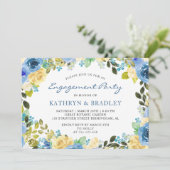 Elegant Blue Yellow Floral Engagement Party Kaart (Staand voorkant)