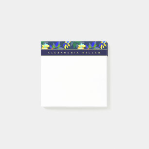 Elegant Blue & Yellow Flowers met naam Post-it® Notes
