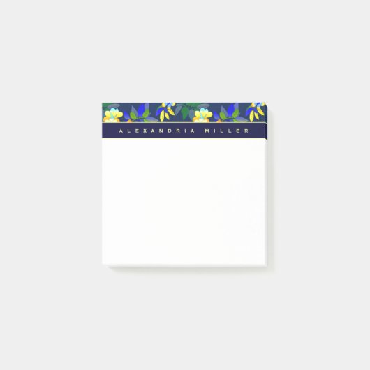 Elegant Blue & Yellow Flowers met naam Post-it® Notes (Voorkant)