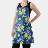 Elegant Blue Yellow Rose Floral Pattern Apron Schort (Insitu)