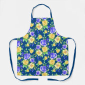 Elegant Blue Yellow Rose Floral Pattern Apron Schort (Voorkant)