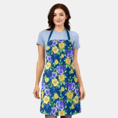 Elegant Blue Yellow Rose Floral Pattern Apron Schort (Gedragen)